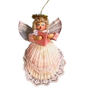 Unique pink handmade seashell angel Christmas ornament